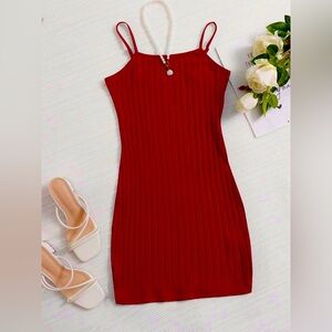 SHEIN Red Ribbed Cotton Bodycon Dress